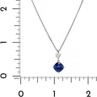 Platinum Cushion Shaped Blue Sapphire and Diamond Pendant Necklace