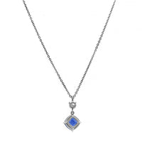 Platinum Cushion Shaped Blue Sapphire and Diamond Pendant Necklace