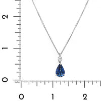 Platinum Pear Shaped Blue Sapphire and Diamond Pendant Necklace
