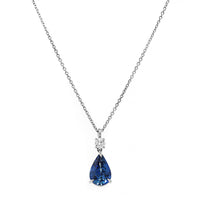 Platinum Pear Shaped Blue Sapphire and Diamond Pendant Necklace