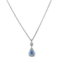 Platinum Pear Shaped Blue Sapphire and Diamond Pendant Necklace