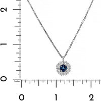Platinum Round Blue Sapphire and Diamond Halo Necklace
