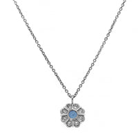 Platinum Round Blue Sapphire and Diamond Halo Necklace