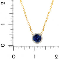 Platinum and 18K Yellow Gold Round Blue Sapphire and Diamond Halo Necklace