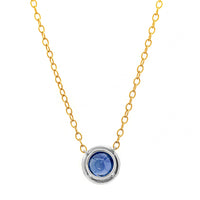 Platinum and 18K Yellow Gold Round Blue Sapphire and Diamond Halo Necklace