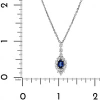 18K White Gold Oval Blue Sapphire and Diamond Halo Vintage Style Necklace