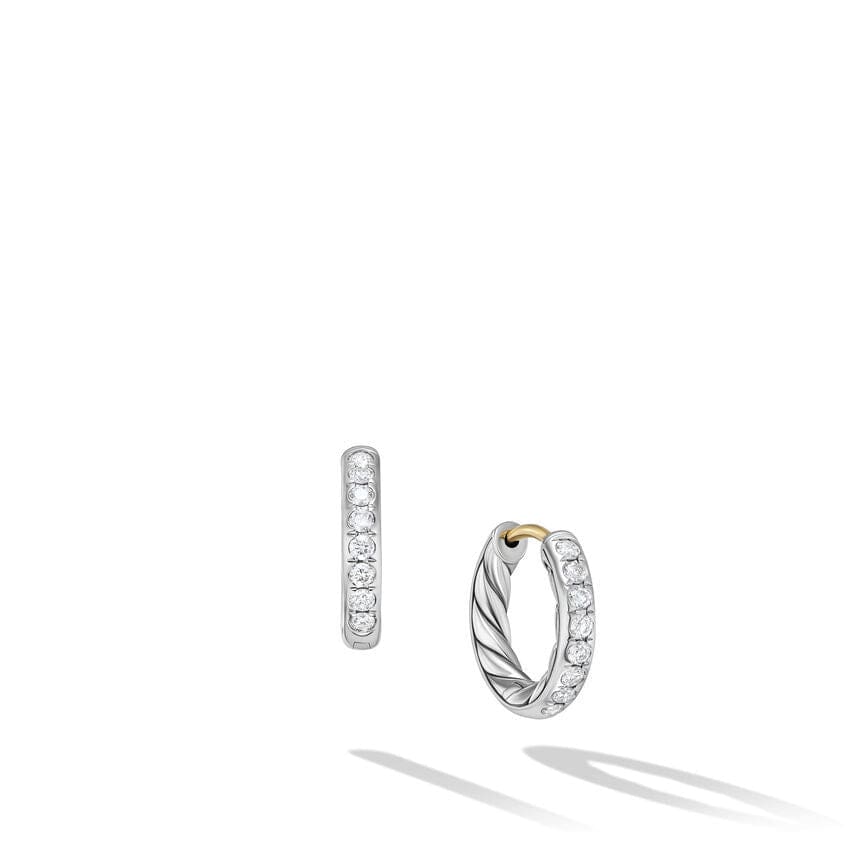 Sculpted Cable Huggie Hoop Earrings in Sterling Silver with Diamonds