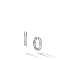 Sculpted Cable Huggie Hoop Earrings in Sterling Silver with Diamonds