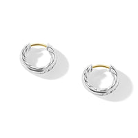 Sculpted Cable Huggie Hoop Earrings in Sterling Silver with Diamonds