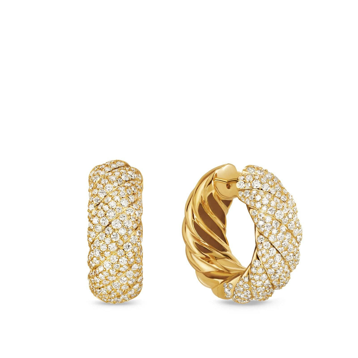 Sculpted Cable Hoop 18K Yellow Gold with Diamonds, 25mm
