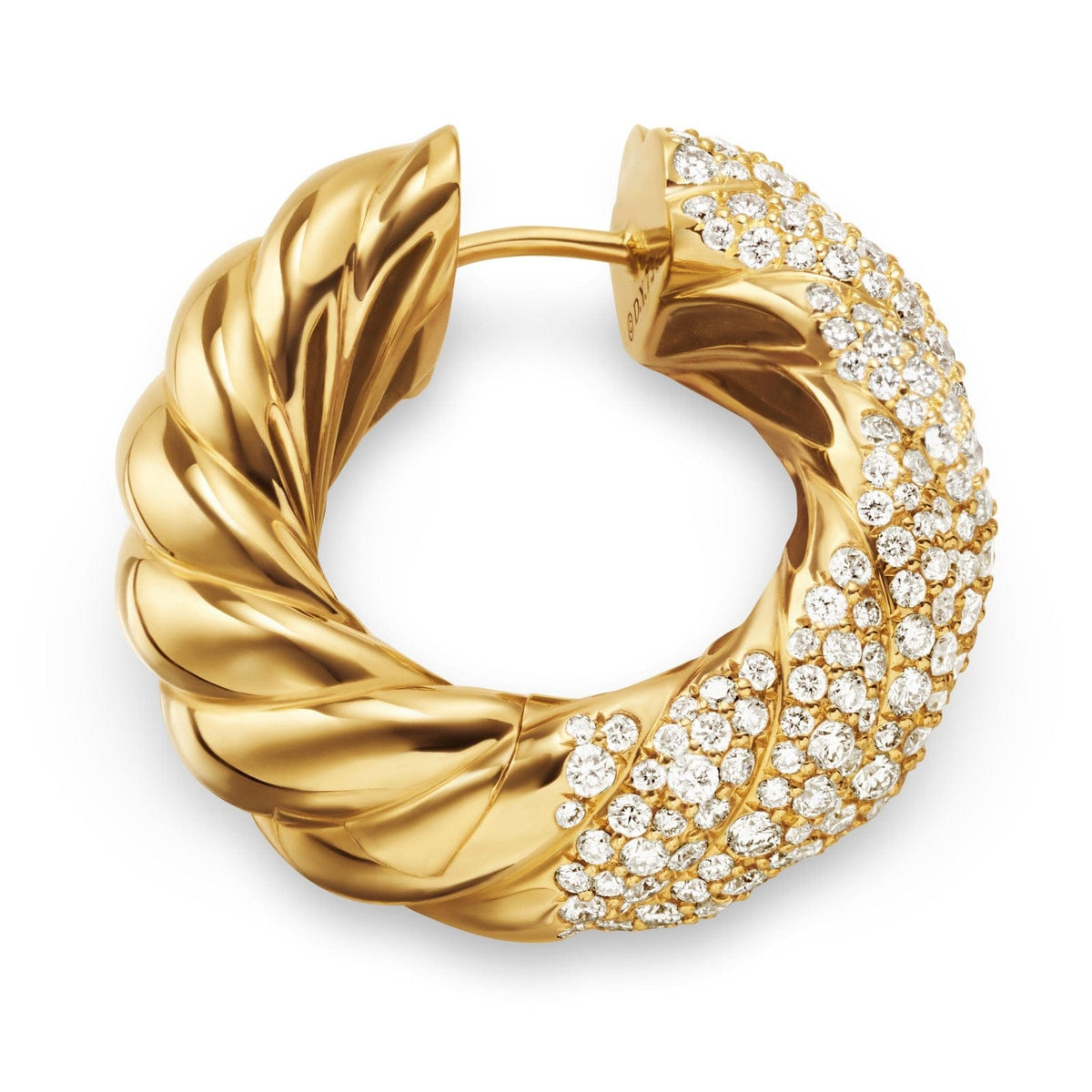 Sculpted Cable Hoop 18K Yellow Gold with Diamonds, 25mm