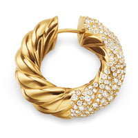 Sculpted Cable Hoop 18K Yellow Gold with Diamonds, 25mm