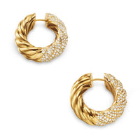Sculpted Cable Hoop 18K Yellow Gold with Diamonds, 25mm