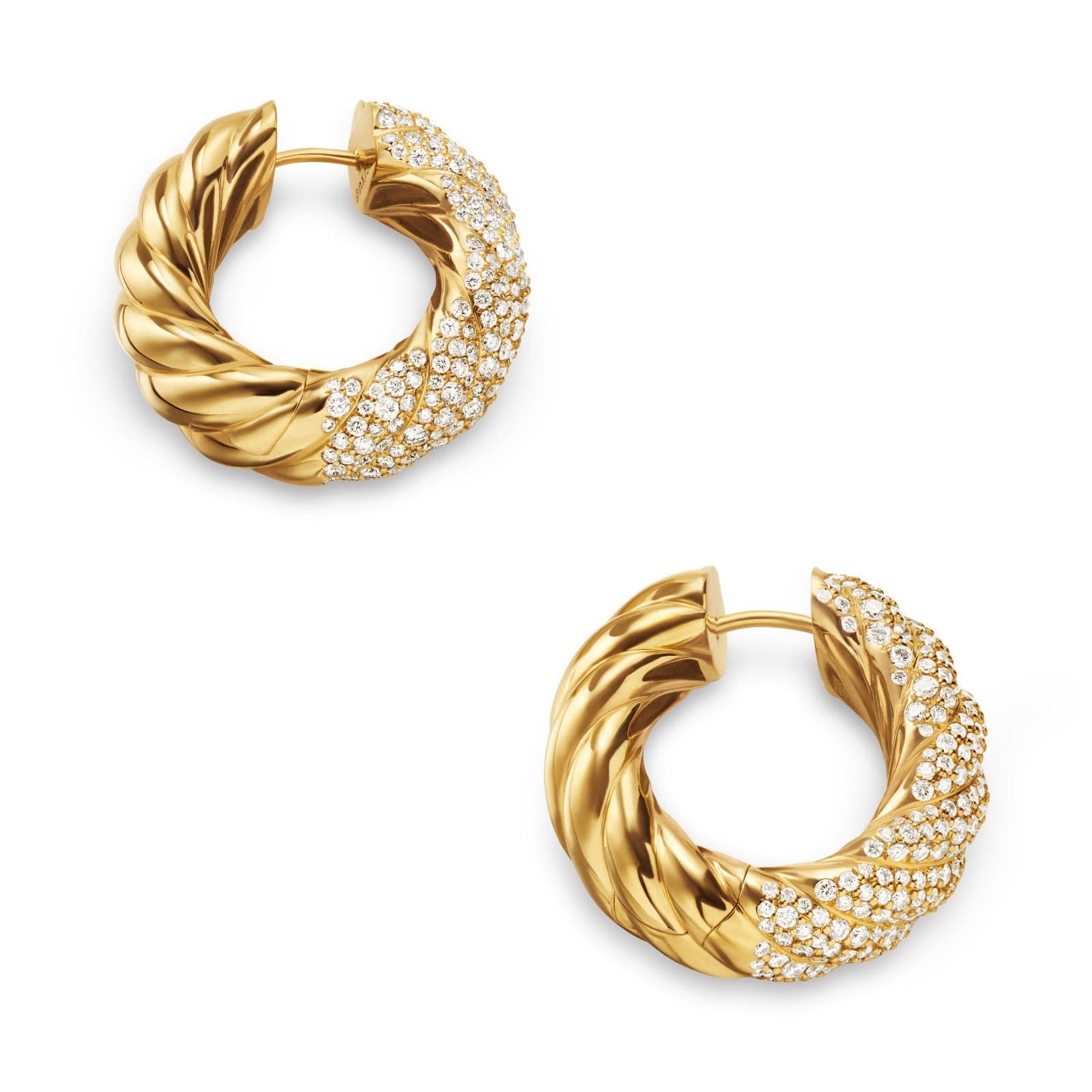 Sculpted Cable Hoop 18K Yellow Gold with Diamonds, 25mm
