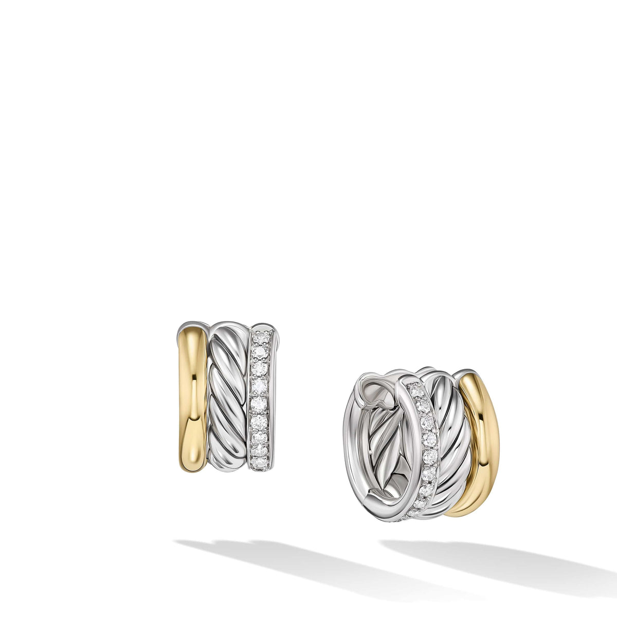DY Mercer™ Huggie Hoop Earrings in Sterling Silver with 18K Yellow Gold and Pavé Diamonds