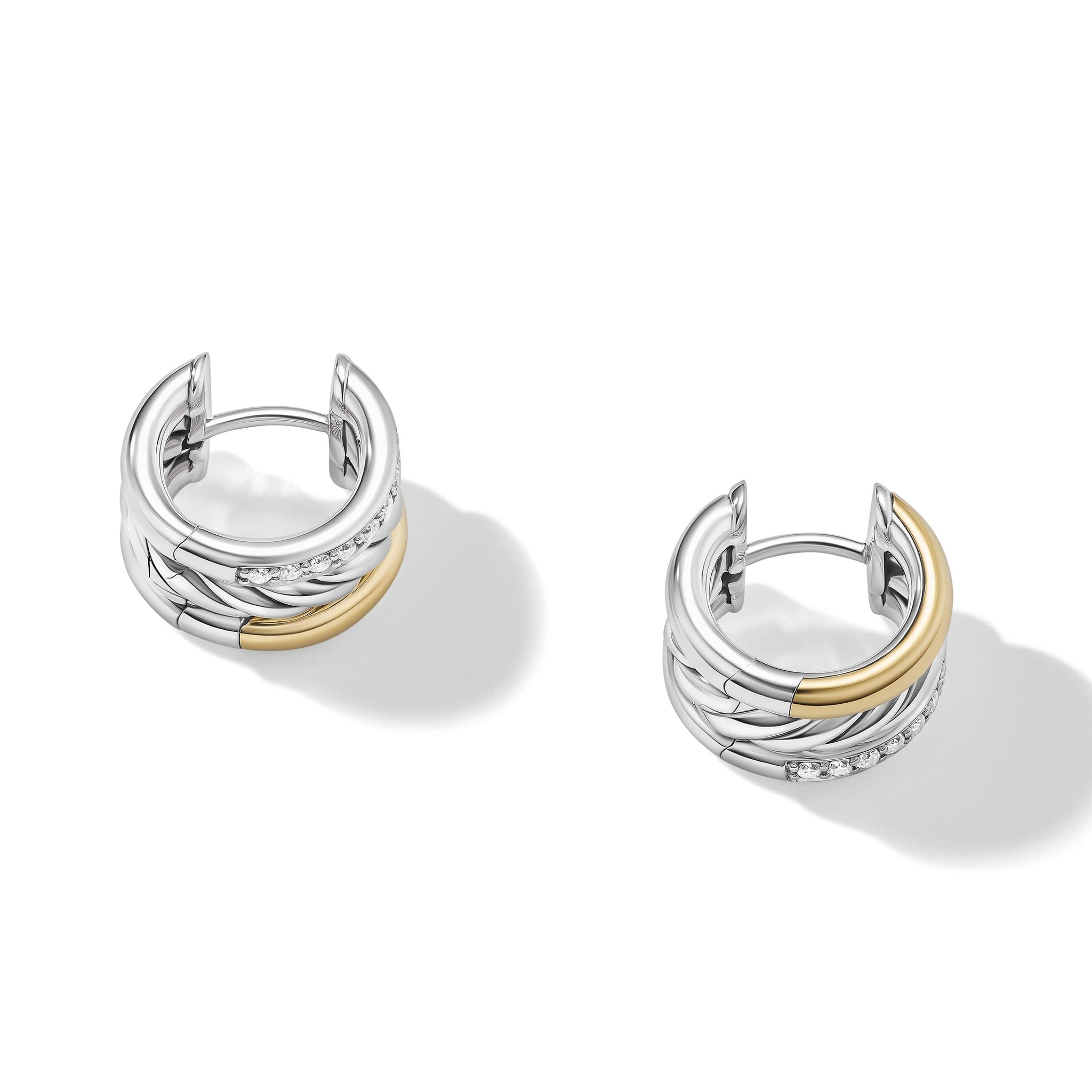 DY Mercer™ Huggie Hoop Earrings in Sterling Silver with 18K Yellow Gold and Pavé Diamonds