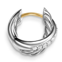 Crossover Huggie Hoop Earrings Sterling Silver with Diamonds, 12.4mm