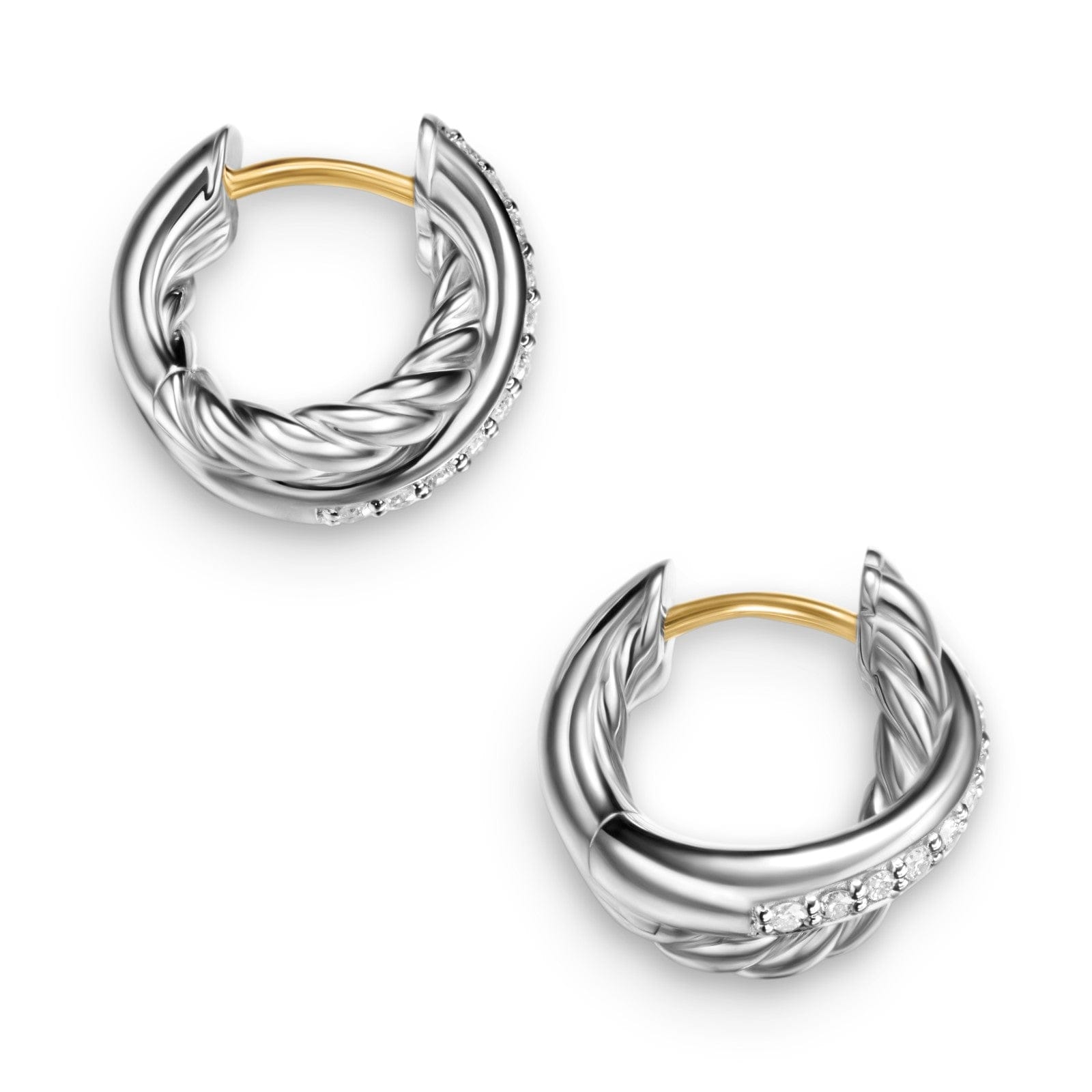 Crossover Huggie Hoop Earrings Sterling Silver with Diamonds, 12.4mm