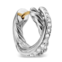 Crossover Huggie Hoop Earrings Sterling Silver with Diamonds, 12.4mm