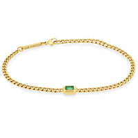Zoe Chicco 14K Yellow Gold Bezel Set Emerald Small Curb Chain Bracelet
