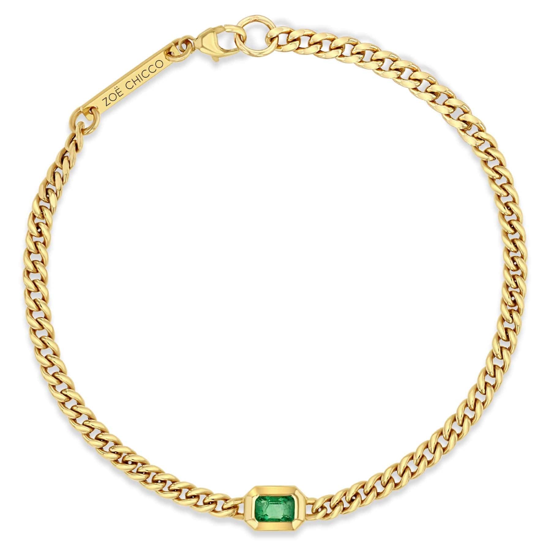 Zoe Chicco 14K Yellow Gold Bezel Set Emerald Small Curb Chain Bracelet