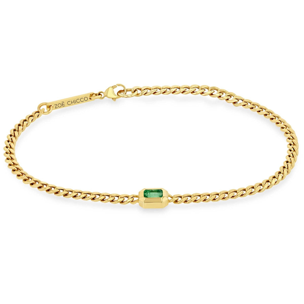 Zoe Chicco 14K Yellow Gold Bezel Set Emerald Small Curb Chain Bracelet