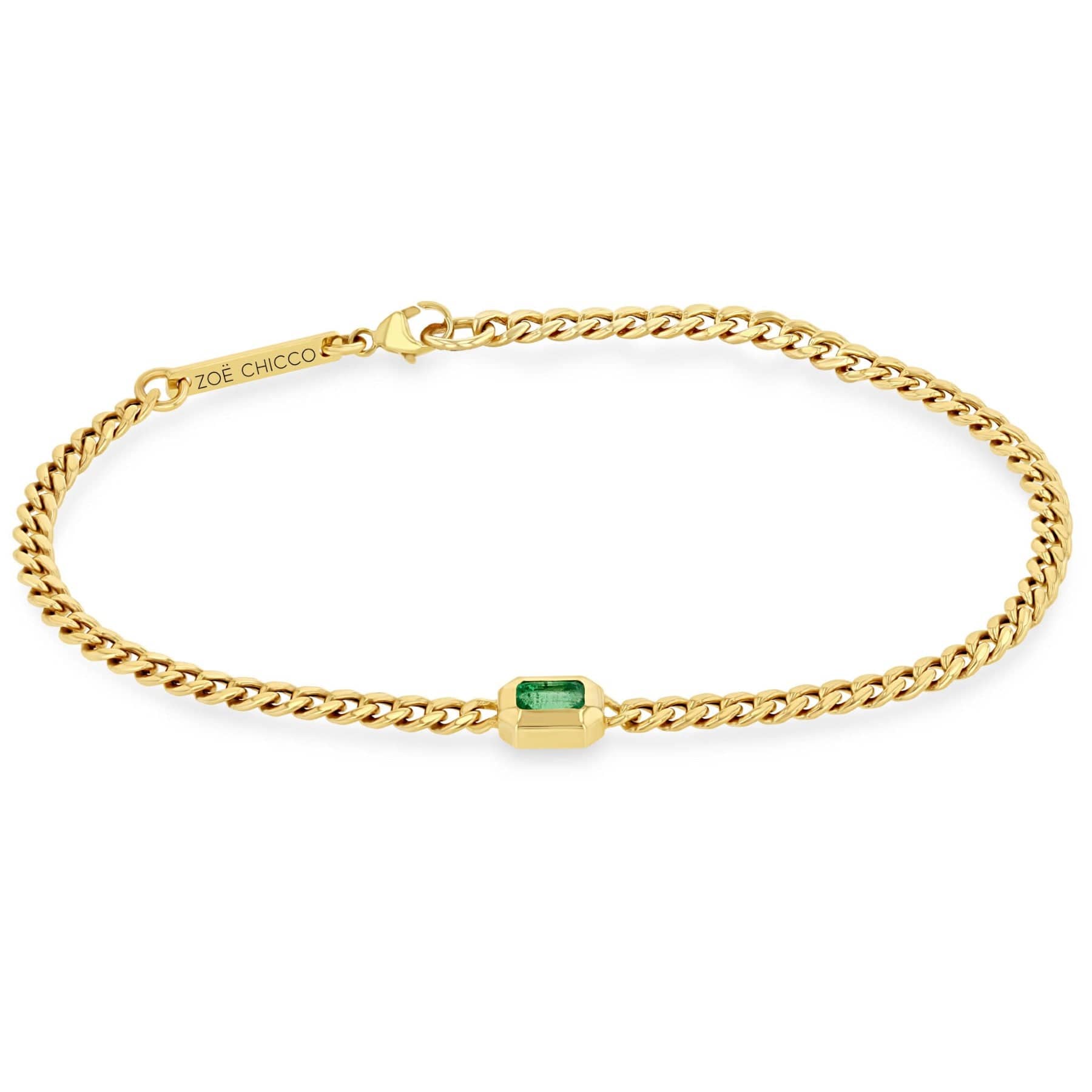 Zoe Chicco 14K Yellow Gold Bezel Set Emerald Small Curb Chain Bracelet