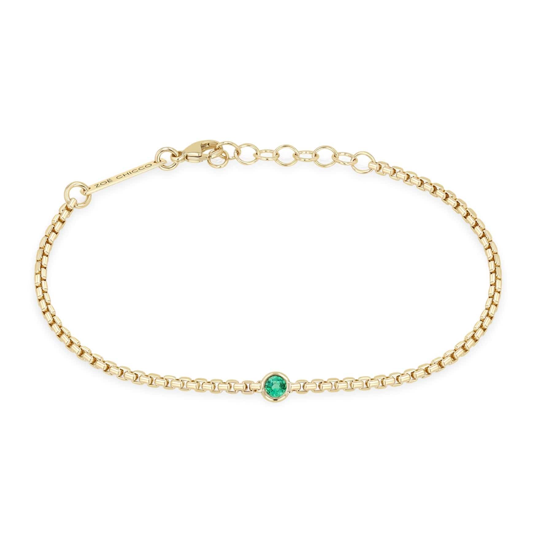 Zoe Chicco 14K Yellow Gold Floating Emerald Small Box Chain Bracelet