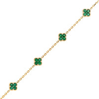 14K Yellow Gold 5 Station Emerald Quatrefoil Motif Bracelet