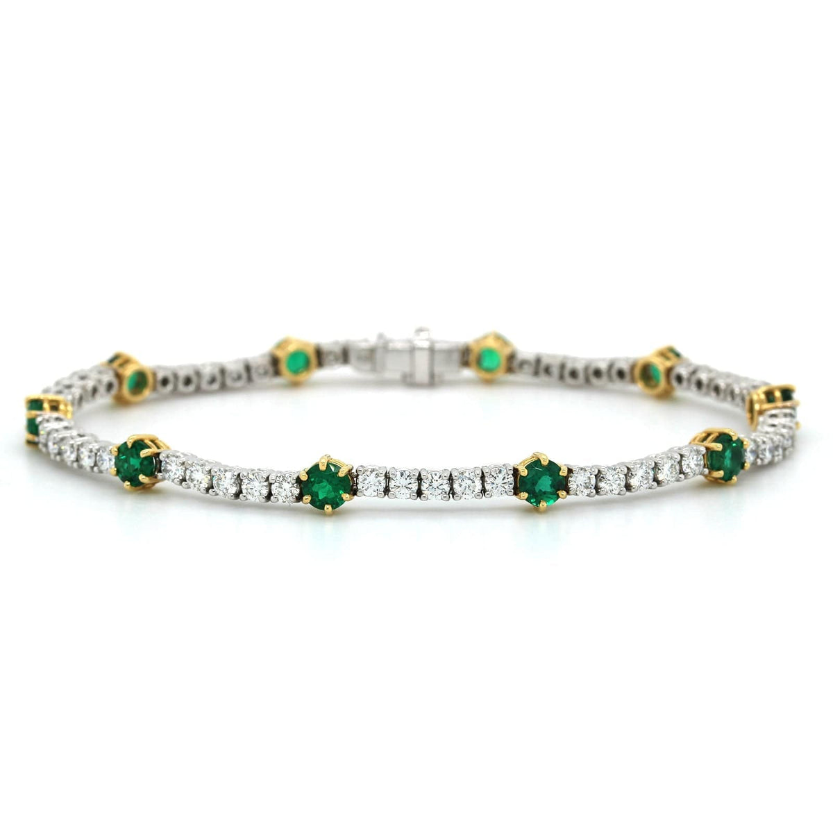 18K Two-Tone Emerald and Diamond Bracelet