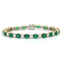 18K Yellow Gold Cushion Emerald and Diamond Tennis Bracelet