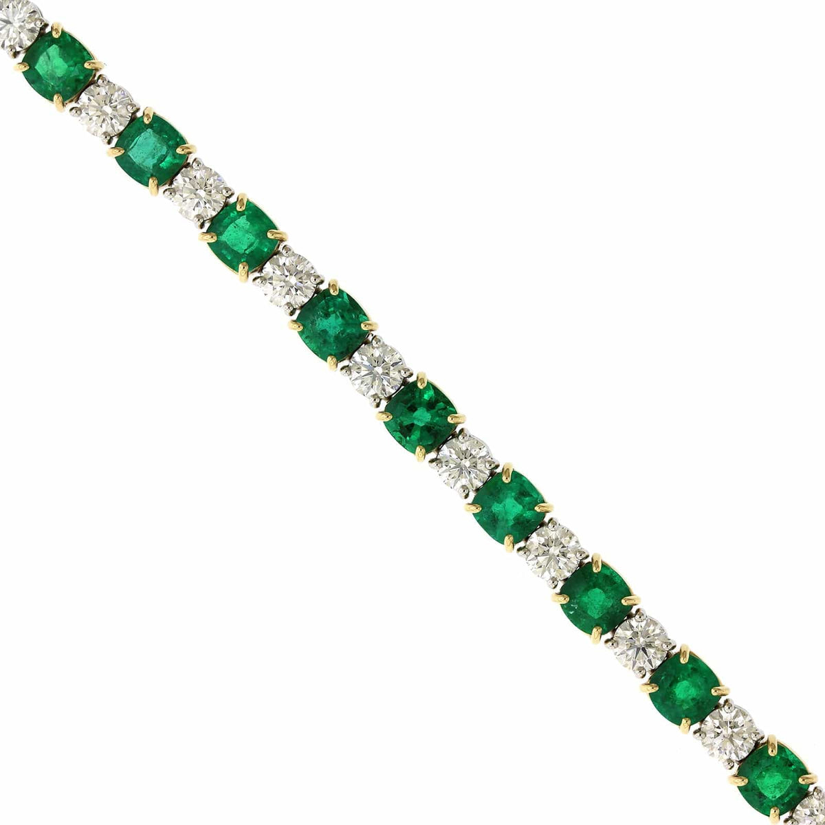 18K Yellow Gold Cushion Emerald and Diamond Tennis Bracelet