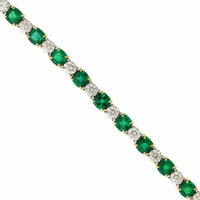 18K Yellow Gold Cushion Emerald and Diamond Tennis Bracelet