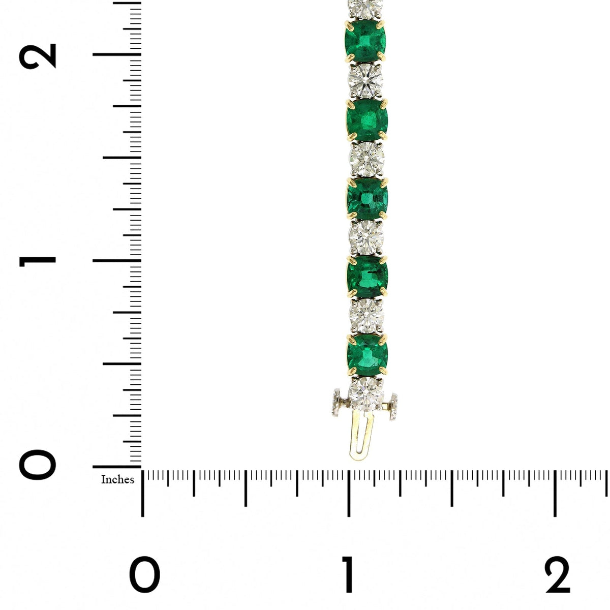 18K Yellow Gold Cushion Emerald and Diamond Tennis Bracelet