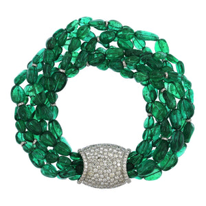 Platinum 7 Strand Emerald Bead Diamond Bracelet