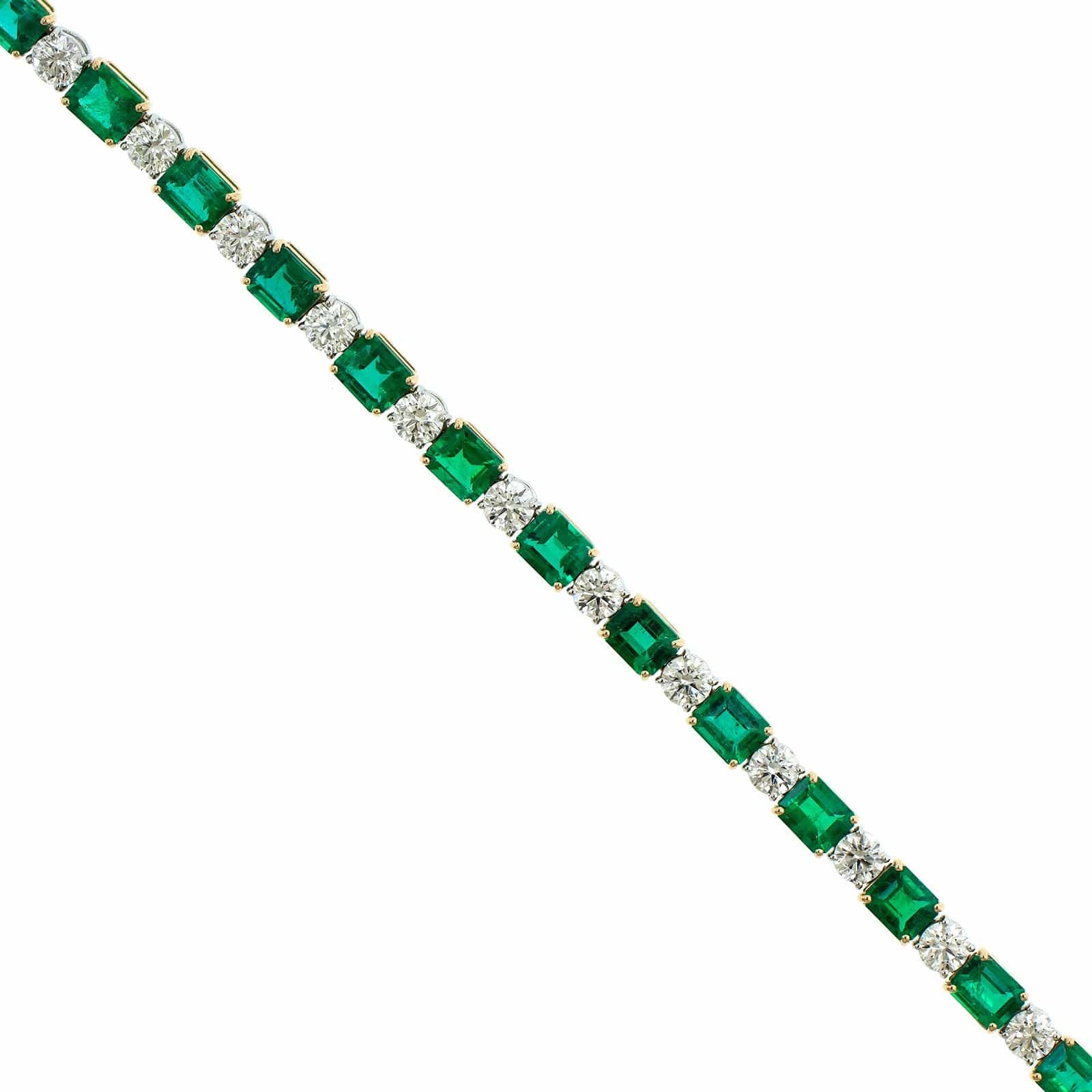 18K Two-Tone Alternating Emerald and Diamond Bracelet
