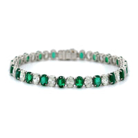 Platinum Oval Emerald and Diamond Line Bracelet