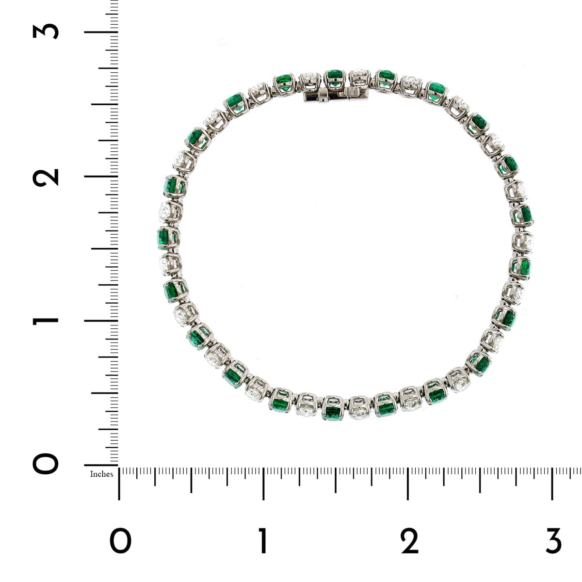 Platinum Oval Emerald and Diamond Line Bracelet