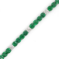 18K White Gold Cushion Emerald and Diamond Tennis Bracelet