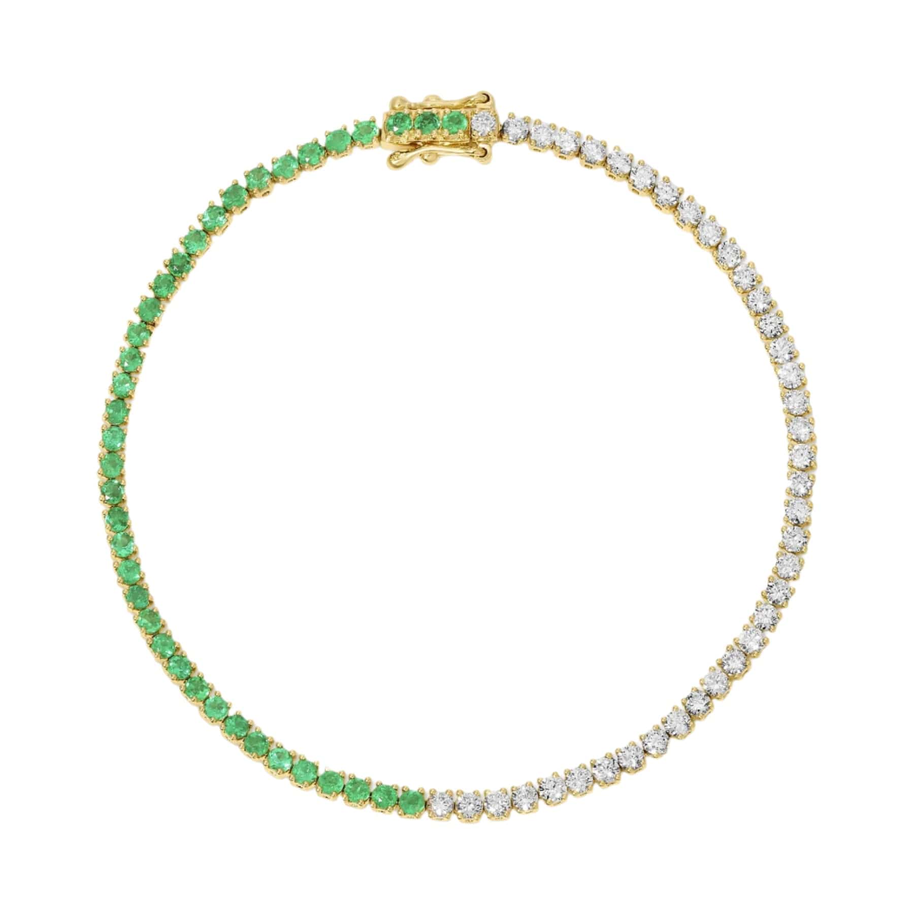 Anita Ko 18K Yellow Gold Half Diamond and Emerald Bracelet