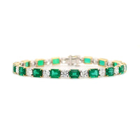 18K Yellow Gold Alternating Emerald and Diamond Bracelet