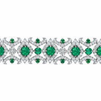 18K White Gold Round Emerald and Diamond Bracelet