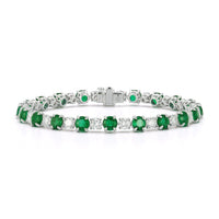 18K White Gold Alternating Round Emerald and Diamond Bracelet
