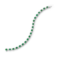 18K White Gold Alternating Round Emerald and Diamond Bracelet