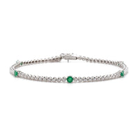 18K White Gold Alternating Emerald and Diamond Bracelet