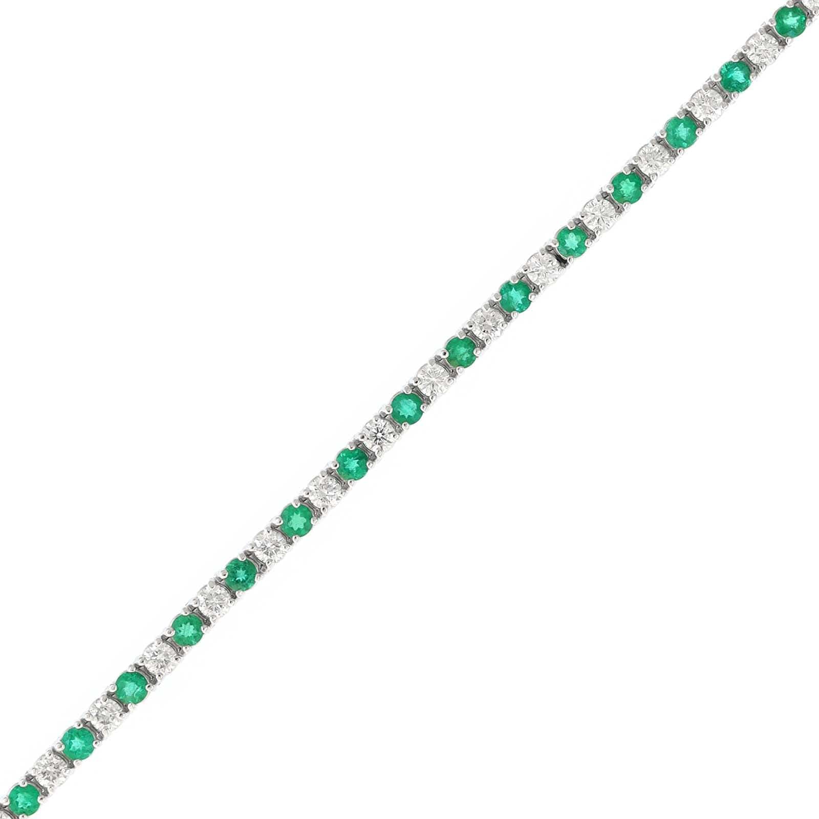 Platinum Alternating Round Emerald and Diamond Tennis Bracelet