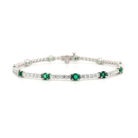 Platinum Alternating Round Emerald and Diamond Tennis Bracelet