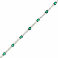 Platinum Alternating Round Emerald and Diamond Tennis Bracelet