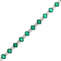 Platinum Alternating Oval Emerald and Baguette Shaped Diamond Tennis Bracelet