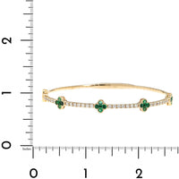 14K Yellow Gold 5 Station Emerald and Diamond Quatrefoil Motif Bangle Bracelet